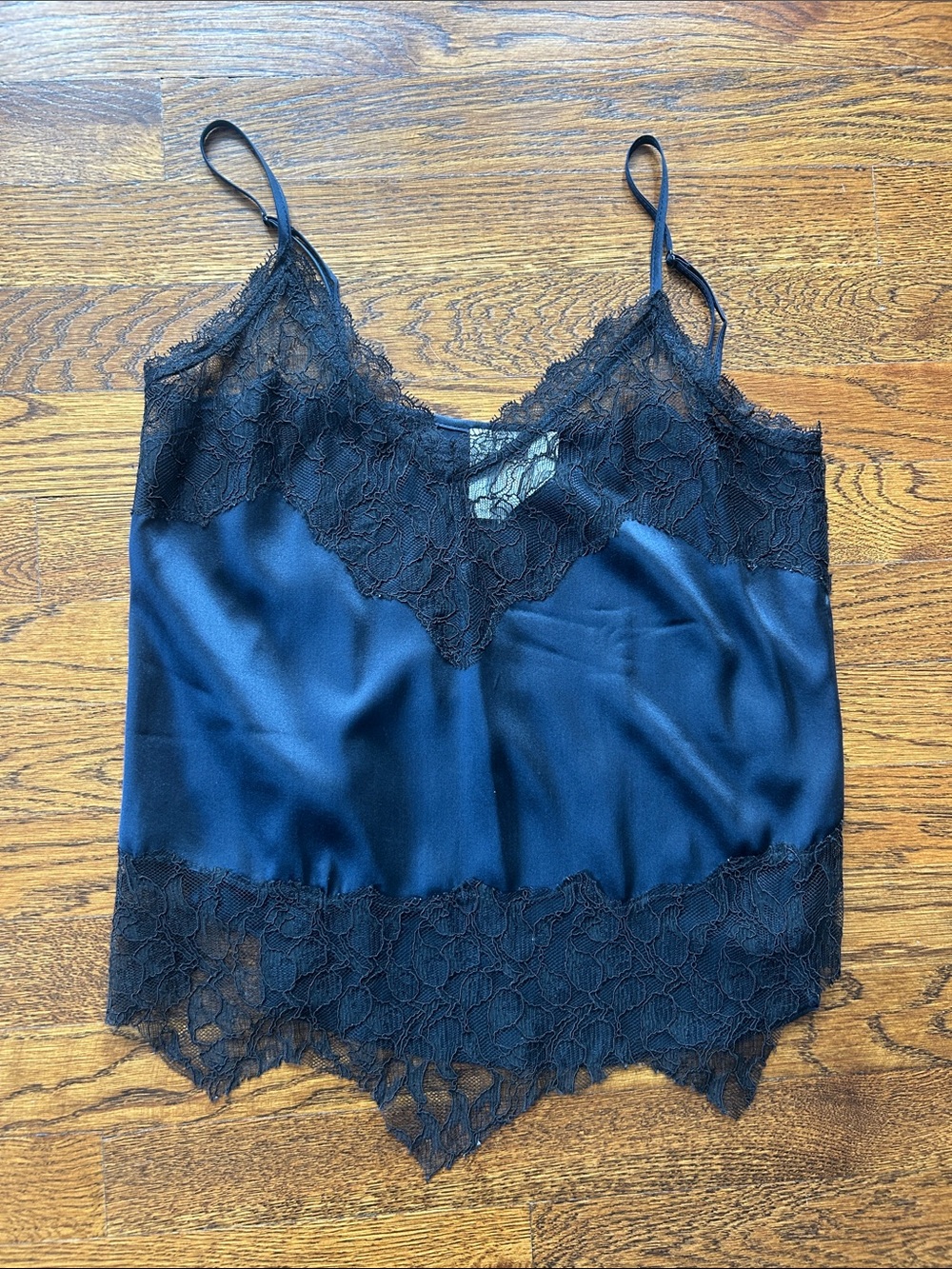 TWP Navy Silk Lace Camisole with Sheer Trim - Women
